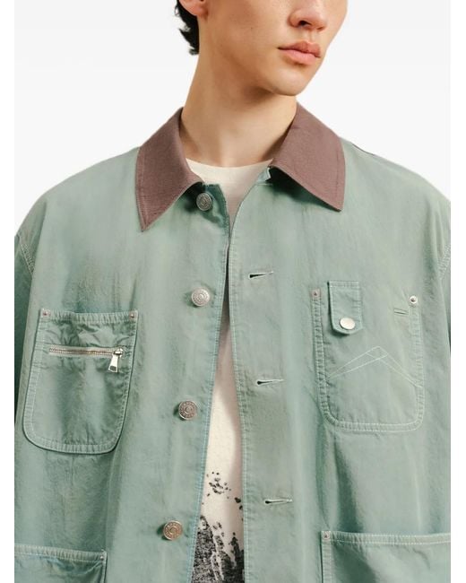 CROQUIS Green Multi-Pocket Contrast-Collar Jacket for men