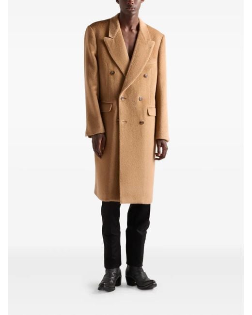 Prada Natural Double-Breasted Wool Blend Coat for men