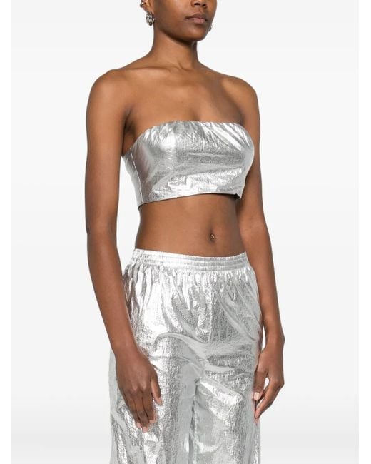 MEDEA White Metallic-Effect Cropped Top