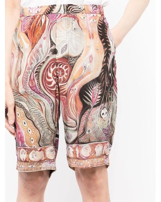 Endless Joy Purple Dark Star Graphic-Print Silk Shorts for men