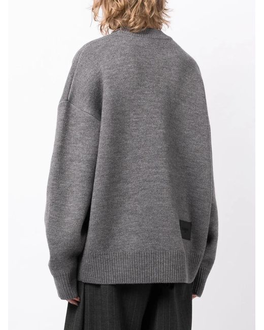 we11done Gray Pile Intarsia-Knit Logo Jumper
