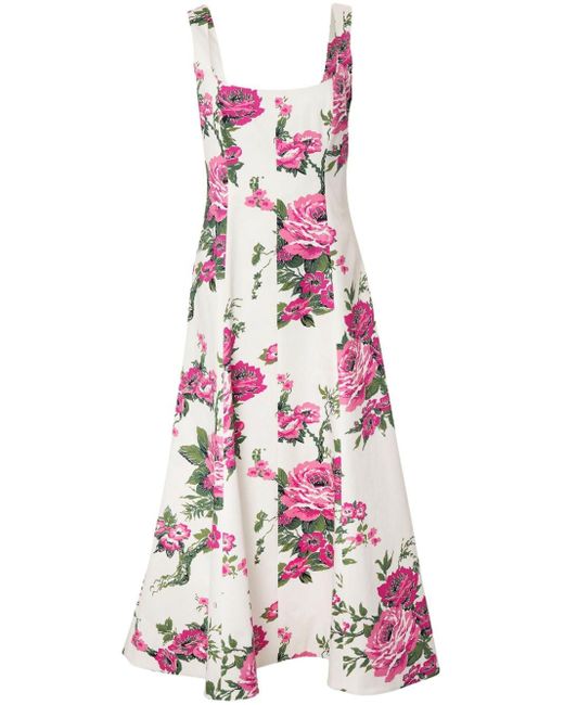 Carolina Herrera White Floral-print Sleeveless Midi Dress