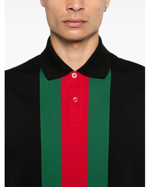 Gucci Black Web-Stripe Polo Shirt for men