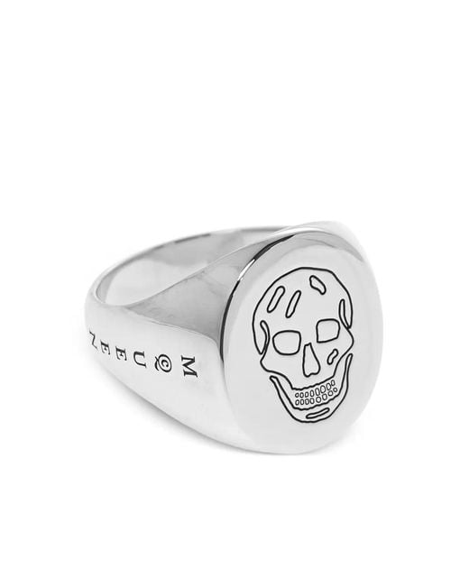 Alexander McQueen White Skull-Embossed Signet Ring for men