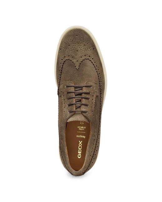 Geox Brown Spherica Ec17 Brogue-Detailing Oxford Shoes for men