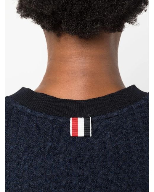 Thom Browne Blue Logo-Patch Jacquard Top