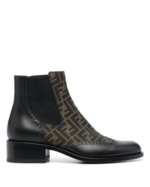 Fendi Black Monogram-pattern Leather Ankle Boots for men