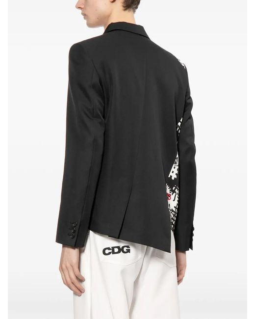 COMME DES GARÇON BLACK Black Asymmetric Graphic Print Blazer