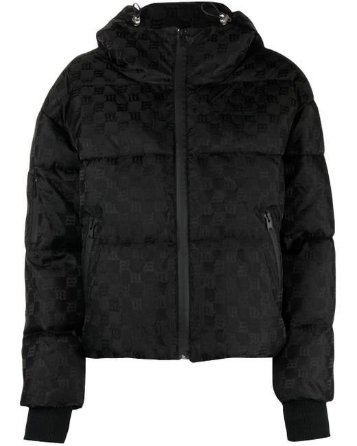 M I S B H V Black Logo Jacquard Hooded Ski Jacket