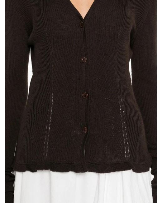 CECILIE BAHNSEN Black Ribbed Ruffle-Cuff Cardigan
