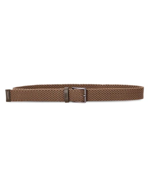 Boss Brown Leather-trim Woven Belt for men