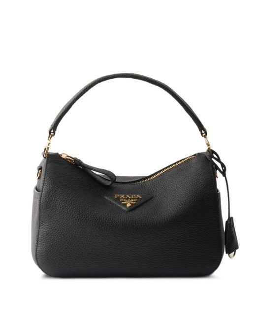 Prada Black Small Logo-Plaque Leather Shoulder Bag