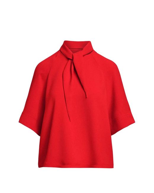 Essentiel Antwerp Red Kassie Tie-Neck Raglan-Sleeve Blouse