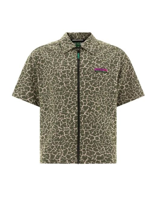 Rayon Vert W3W Green Crackle-Print Zip-Front Shirt for men