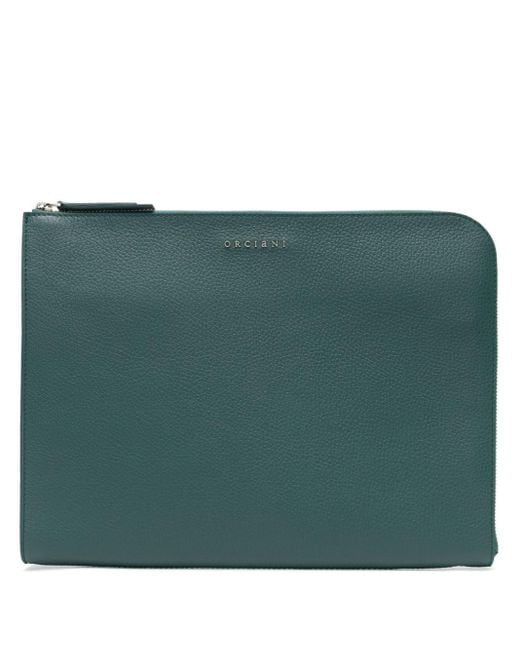 Orciani Green Micron Leather Briefcase for men