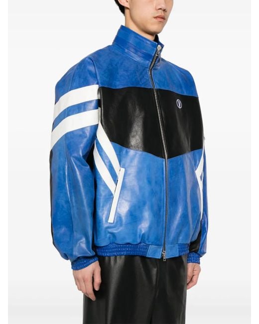 Vetements Blue Logo-Embroidered Leather Jacket