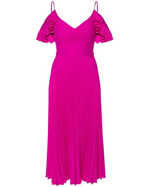 Nissa Pink Kristallverziertes Kleid mit Falten