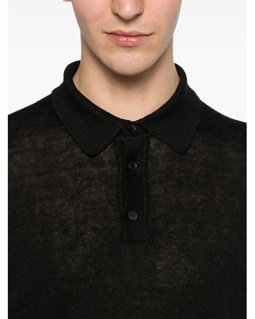 Roberto Collina Black Button-Fastening Polo Shirt for men