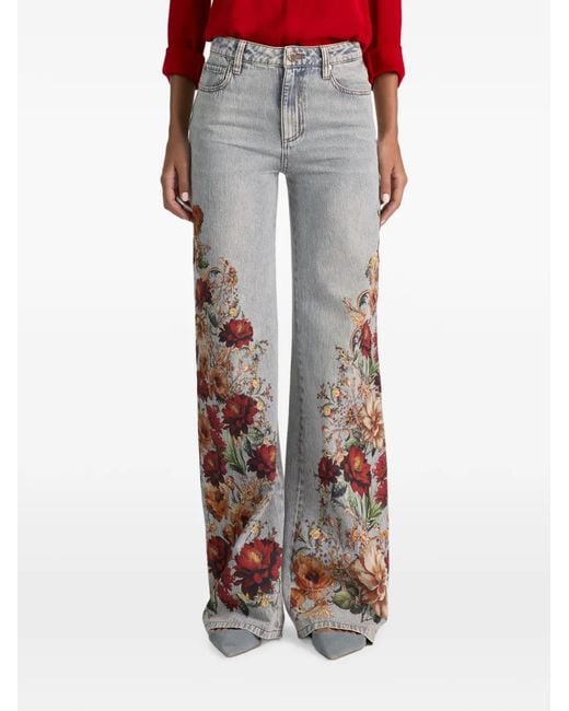 Alice + Olivia Blue Chic High-Rise Floral-Print Jeans