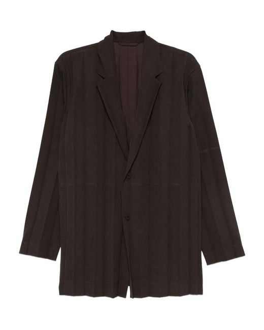 Homme Plissé Issey Miyake Black Pleated Single-Breasted Blazer for men