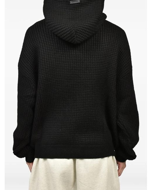 Essentials Black Heavy Waffle Hoodie for men
