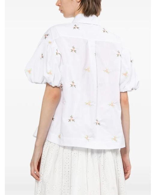 Simone Rocha White Chemise Brodée À Manches Bouffantes