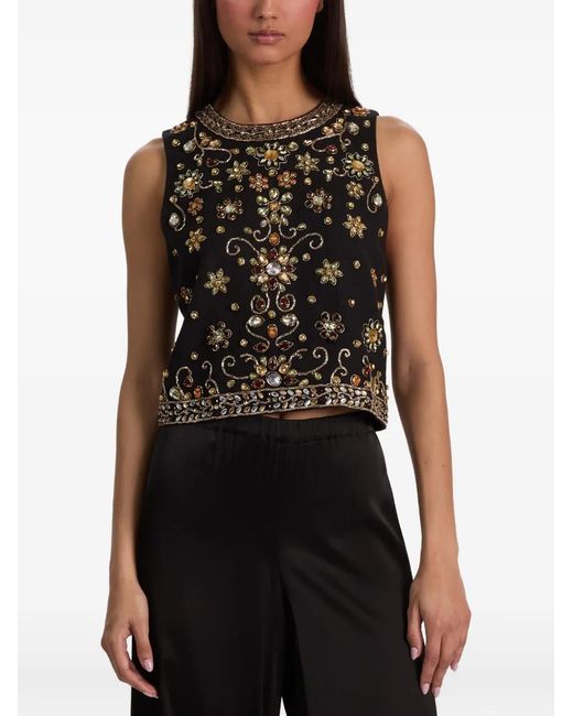 Alice + Olivia Black Amal Crystal-Embellished Tank Top