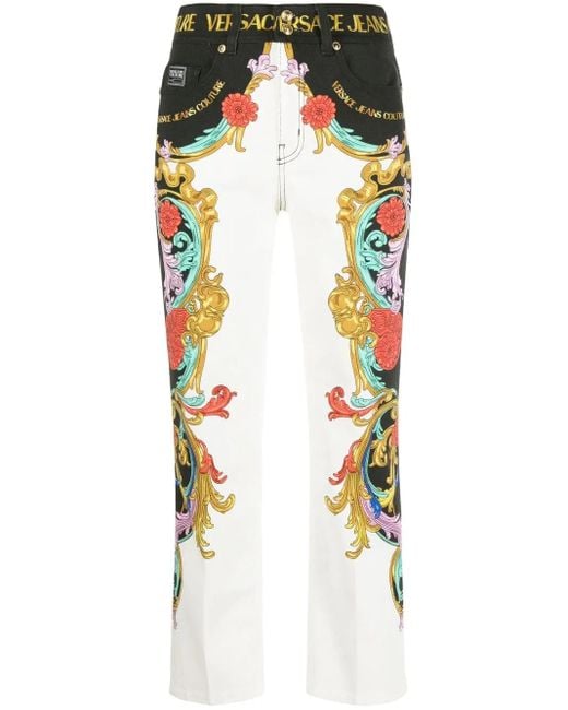 Versace Jeans Couture White Logo-Waistband Detail Trousers