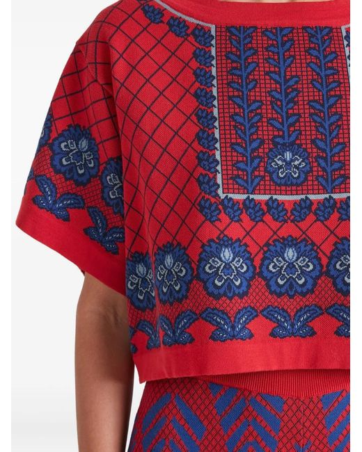 Temperley London Red Grid-Pattern T-Shirt