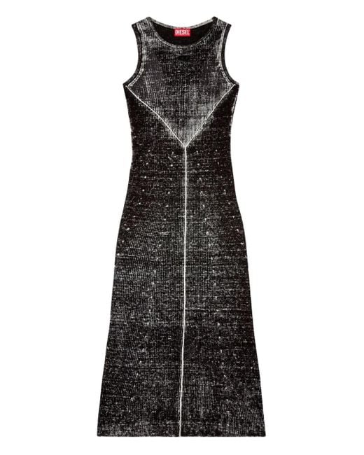 DIESEL Black 'M-Rab' Midi Dress Made Of Linen Yarn