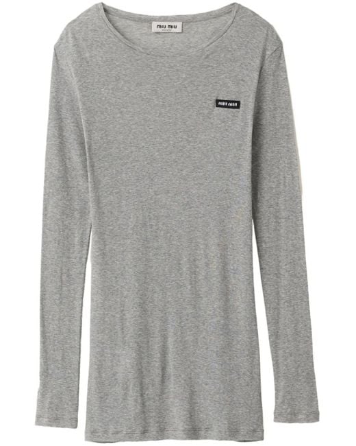 Robe Courte À Patch Logo Miu Miu en coloris Gray