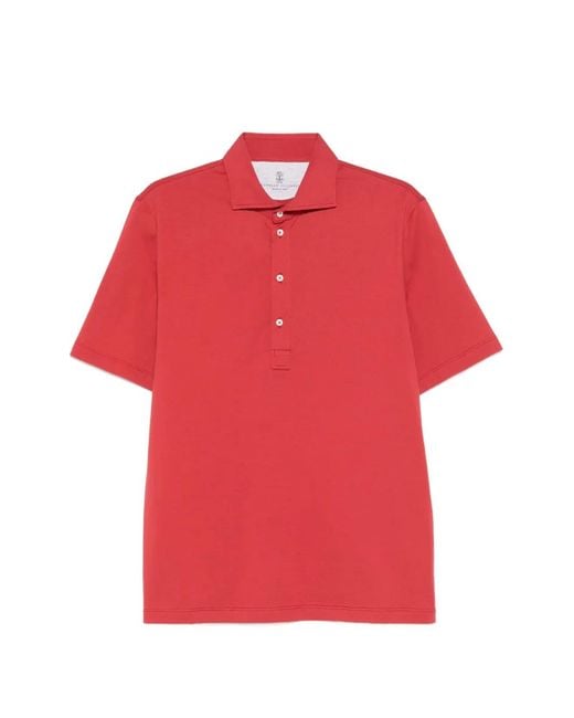 Brunello Cucinelli Red Buttoned Polo Shirt for men