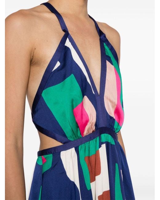 Ba&sh Blue Goomy Geometric-print Maxi Dress