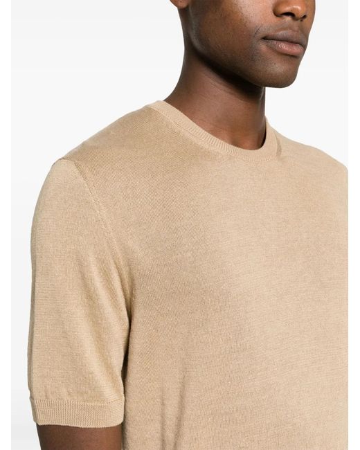 Drumohr Natural Cotton-Linen Knit T-Shirt for men