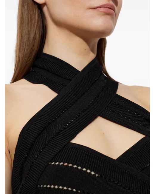 Balmain Black Halterneck Pointelle-Knit Mini Dress