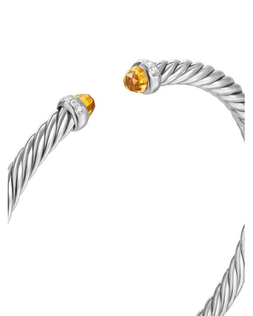 David Yurman White Sterling Cablespira Citrine And Diamonds Bracelet (4Mm)