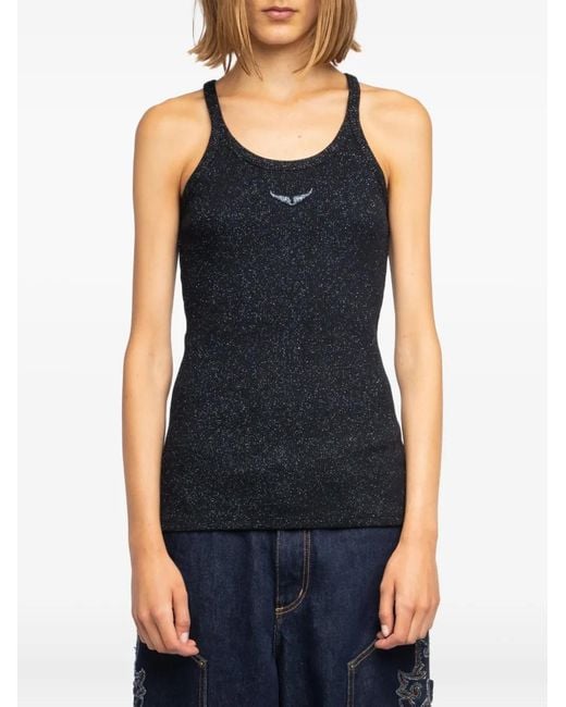 Zadig & Voltaire Black Ribbed Alba Shiny Top