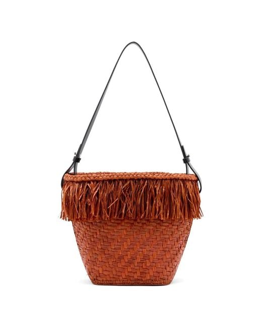 Proenza Schouler White Fringe-Trim Raffia Bucket Bag