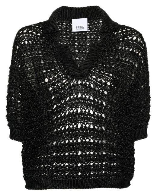 Erika Cavallini Semi Couture Black Semi-sheer Polo Shirt
