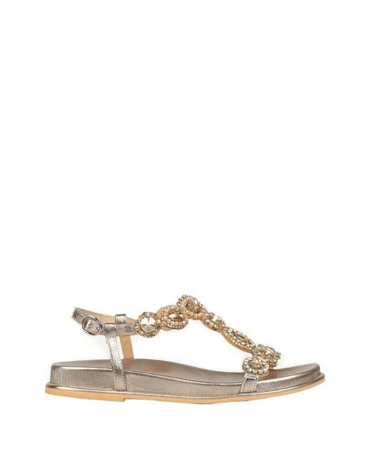 Alma En Pena. Natural Crystal-Embellished Flat Sandals