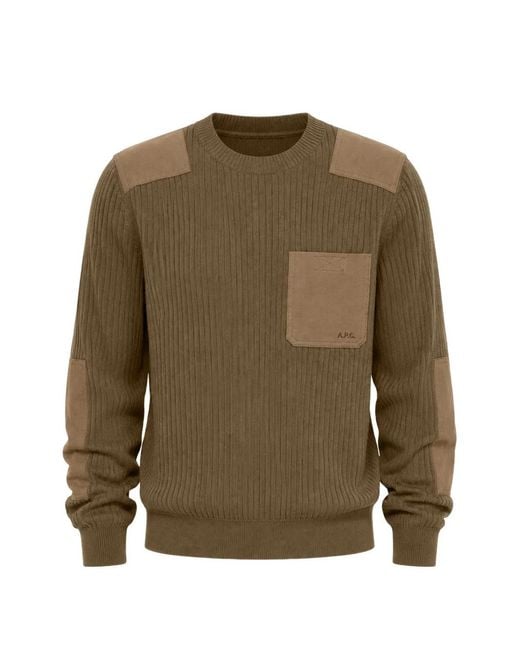 A.P.C. Green Pull Mallarme En Maille Côtelée for men