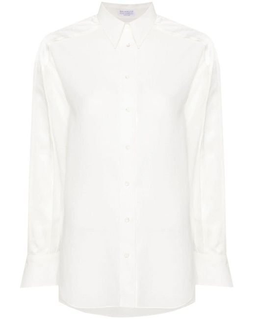 Brunello Cucinelli Twill Overhemd in het White