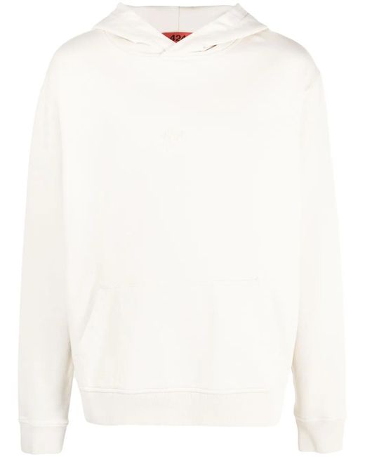 424 White Debossed-Logo Cotton Hoodie for men
