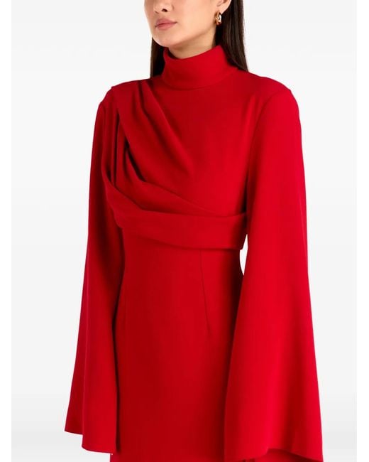 Solace London Red Robe Longue Drapée À Manches Longues