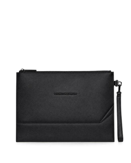 Piquadro Black Logo-Plaque Wristlet Clutch Bag