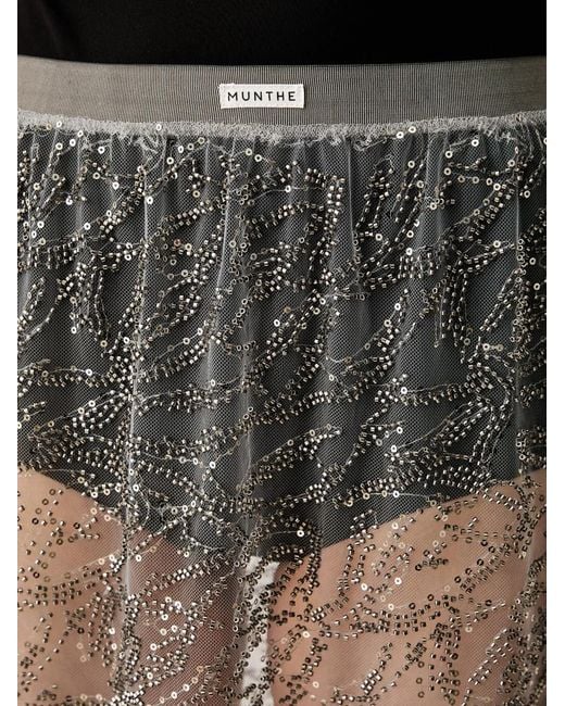 Munthe Gray Sequin-Embellished Mesh Skirt