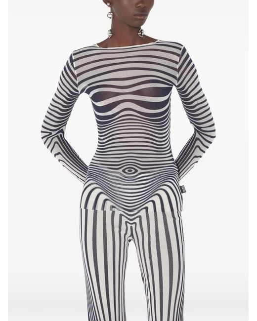 Jean Paul Gaultier Blue Long-Sleeve Morphing-Stripes Top