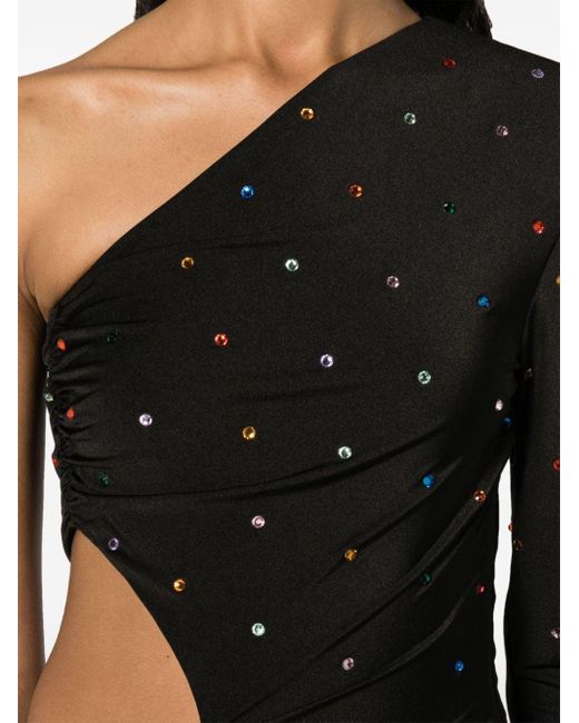 Nissa Black Crystal-embellished Asymmetric Maxi Dress