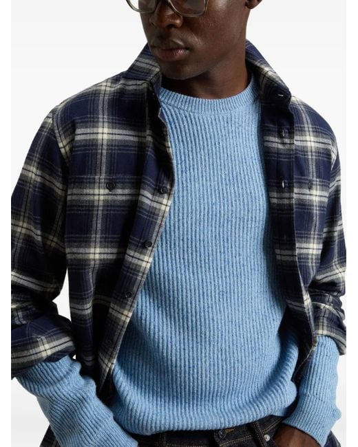 Woolrich Blue Rib-Knit Crew-Neck Sweater for men