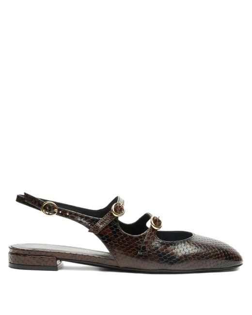 Stuart Weitzman Black Snakeskin Slingback Flat Pumps